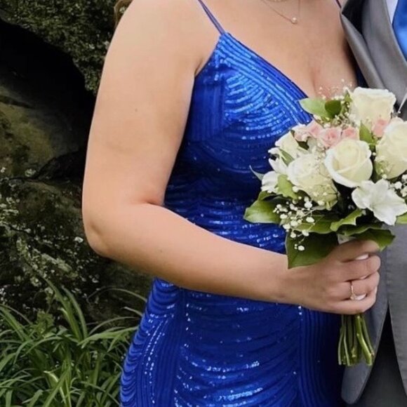 Jovani Royal Blue Sequin Gown | Size 12 | V-Neck | Formal Evening Dress - Picture 1 of 4